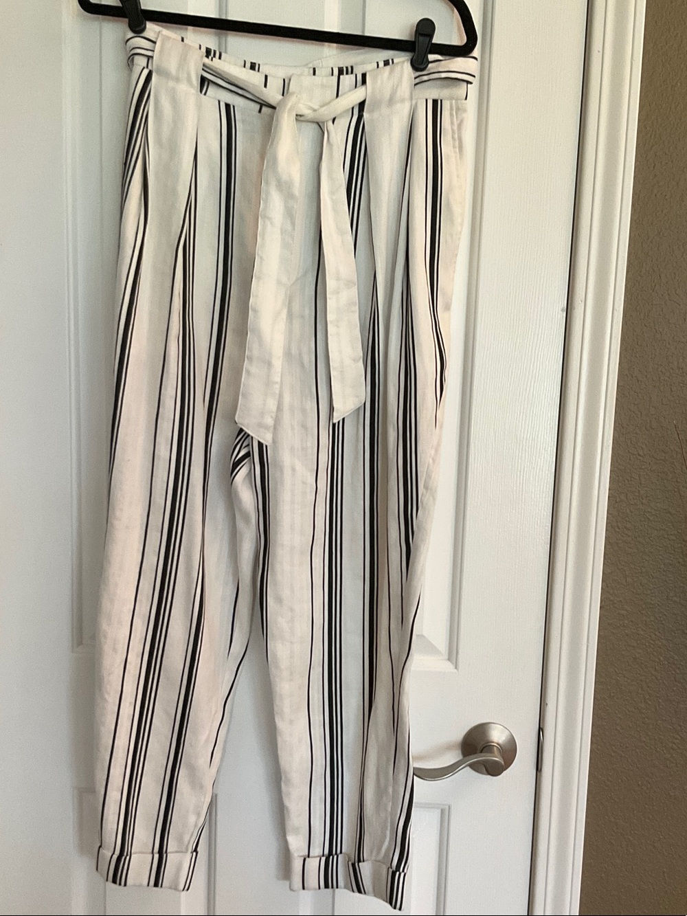 Ted Baker Asher Striped Linen Trousers - White/Black